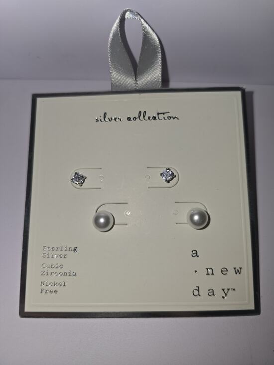 Collections Jewelry - Silver Collections Sterling Silver Cubic Zirconia 2 Pairs